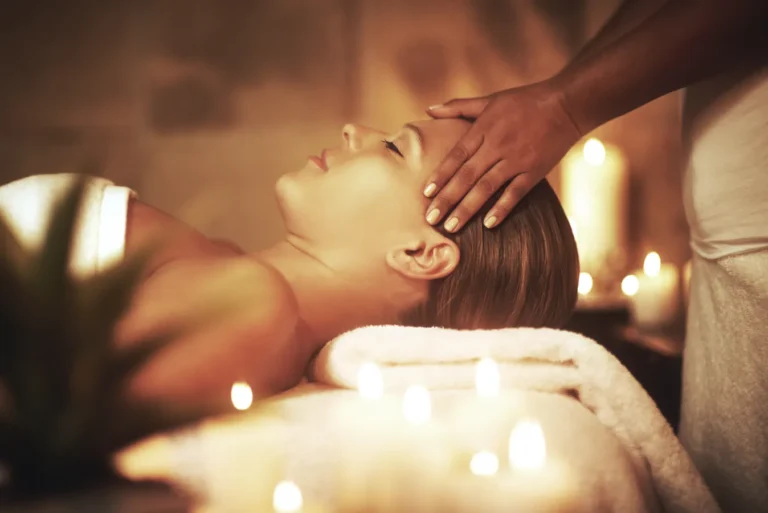 Relaxing massage therapy session in a serene room.