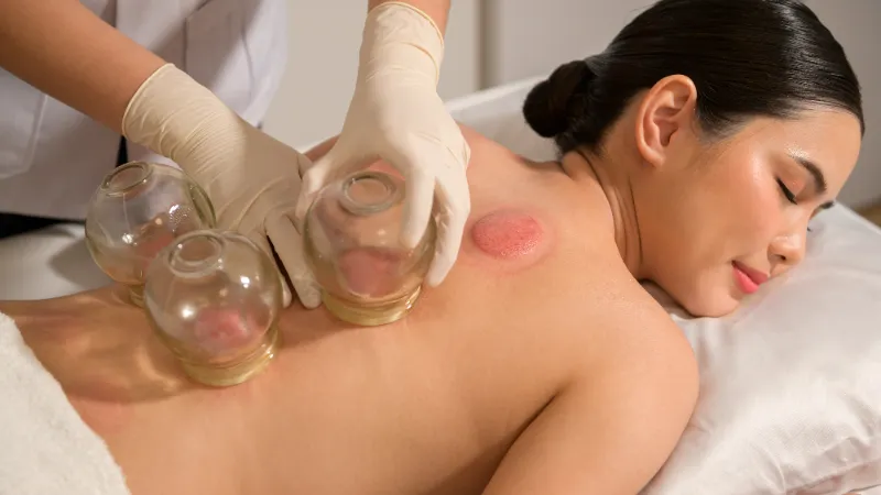 Getting a cupping service in a Spa Salon.
